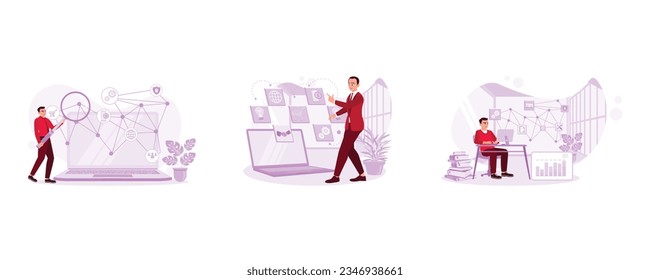 Concept of networking or remote work. Business global internet connection application technology. System Administration and Machine Learning Engineer Programming. Formation Technology concept.
