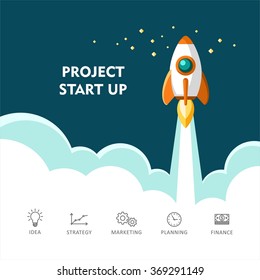 Concept for new business project start up, launching new product or service. Vector illustration.