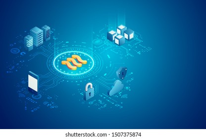 concept of new cryptocurrency technology, libra coin with block chain system