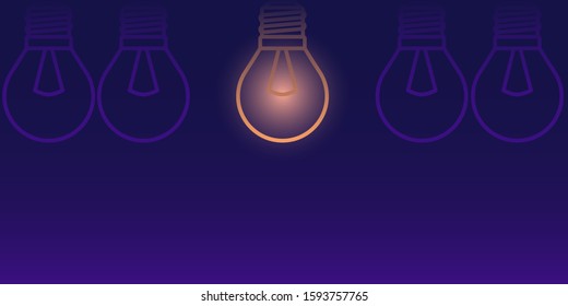 The concept of a new innovative idea. Bright lamp on a dark background. Vector illustration