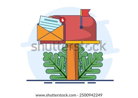 concept of New message or communication. mailbox with letters in envelopes. Mailbox. Business correspondence, subscription. Mail inbox and mailbox. Open the post box. Postal service. flat vector.