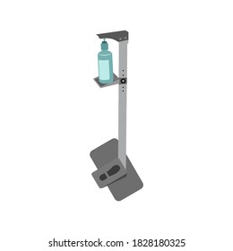 Concept the new normal using foot pedals to pump hand sanitizer gel for washing hands. Before entry the public place. Vector illustration in flat design. Physical distance, safe distance.