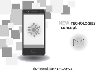 The concept of new technologies and security devices, smartphone. Landing page template.