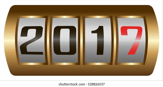 Concept New Year 2017.Close Up of The Digits of A Mechanical Counter, Which Counts to 2017, vector new year