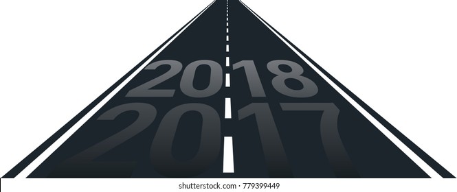 concept of new year 2018 on the road