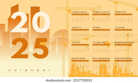 Concept New Year 2025 for construction plans. Developer. Future planning and goals. Silhouette of a building crane. calendar year, months, planner for business. Minimalism style