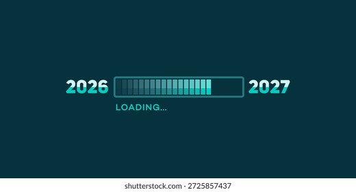 Conceito do carregamento do ano novo de 2027, com uma barra de progresso em transição a partir de 2026. Ilustração vetorial para cartões de visita, planos de negócios ou conceitos futuros.