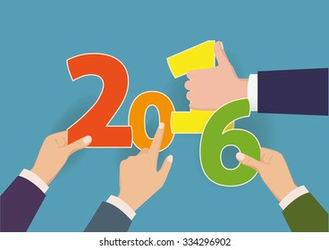 Concept of New Year, Hands holding numbers. Vector Illustration