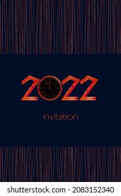 Concept of New Year invitation card with clock, 2022 and serpentine borders.   Unique decorative elements for your festive design. Vector illustration. 