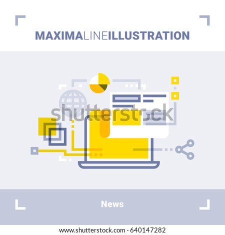 Concept of news digital media. Maxima line illustration. Modern flat design. Vector composition.