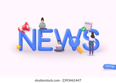 Actualización de noticias de concepto. Información sobre eventos, actividades, información de la empresa y anuncios para la página web. Ilustraciones de vectores Web 3D.
