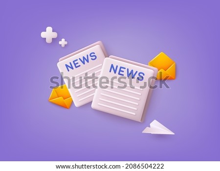 Concept News update. Newspaper icon, information about events, activities, company information and announcements for web page. 3D Web Vector Illustrations. 