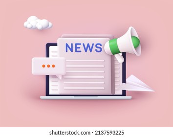 Concept News Update. News Webpage, Information About Events, Activities, Company Information And Announcements For Web Page. 3D Web Vector Illustrations.