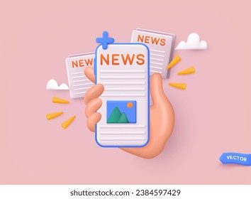 Concept News update. News webpage, information about events, activities, company information and announcements for web page. 3D Web Vector Illustrations.