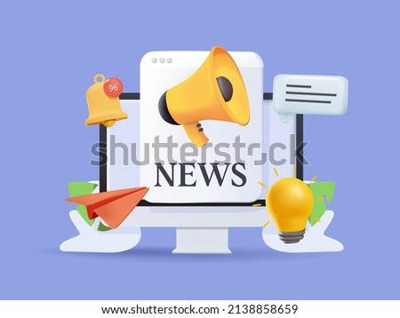 Concept News update. News webpage, information about events, activities, company information and announcements for web page. 3D Web Vector Illustrations. Financial news. Trading stock news impulses.