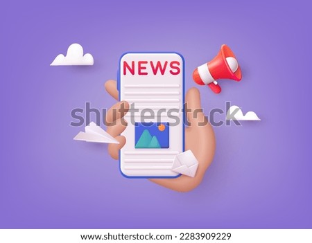 Concept News update. News webpage, information about events, activities, company information and announcements for web page. 3D Web Vector Illustrations.