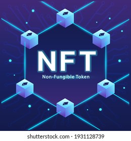 Concept Of NFT ,non-fungible Token With Network Vector On Dark Background