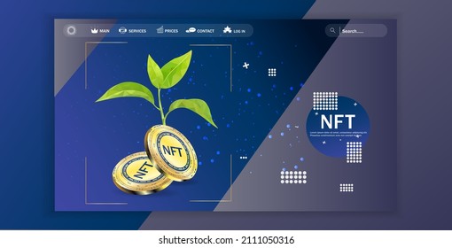Concept of NFT ,non-fungible token with network vector on dark background. Vector illustration concept nft banner for website. Non-renewable token. Vector illustration.