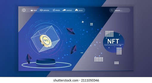 Concept of NFT ,non-fungible token with network vector on dark background. Vector illustration concept nft banner for website. Non-renewable token. Vector illustration.