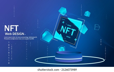 Concept of NFT ,non-fungible token with network vector on dark background. Vector illustration concept nft banner for website. Non-renewable token. Vector illustration.