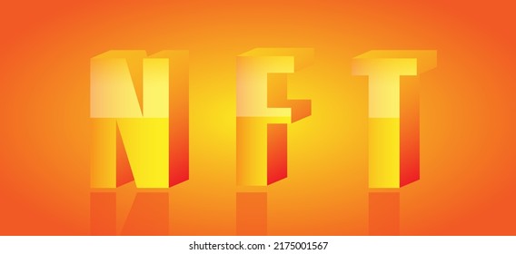 Concept of NFT, non-fungible token with network vector on colorful gold shiny background. Vector illustration concept nft banner for website. Non-renewable token. Vector illustration.