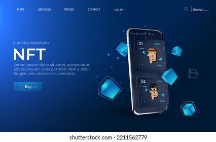 Concept of NFT ,non-fungible token with network vector on dark background. Vector illustration concept nft banner for website. Non-renewable token. Vector illustration.