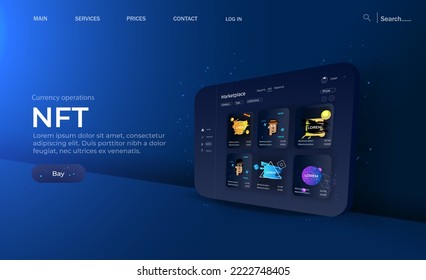 Concept of NFT ,non-fungible token with network vector on dark background. Vector illustration concept nft banner for website. Non-renewable token. Vector illustration.