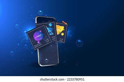 Konzept von NFT , nicht fungibler Token mit Netzwerkvektor auf dunklem Hintergrund. Vektorgrafik Konzept nft Banner für Website. Nicht erneuerbarer Token. Vektorgrafik.