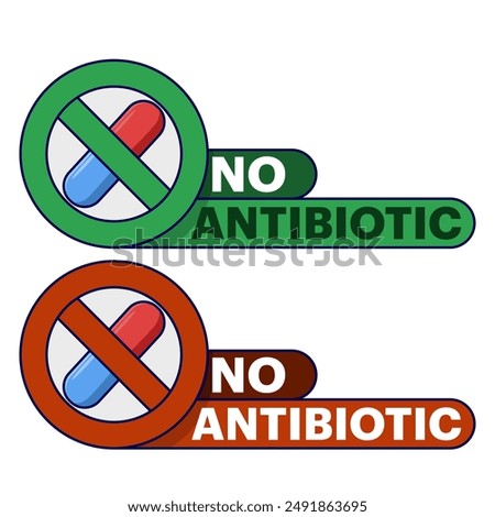 Concept No hormones, Certificate stamp. No hormones. Natural product. Fresh nutrition. Antibiotic-free healthy product. no antibiotics green flat banner on white background. Vector illustration.