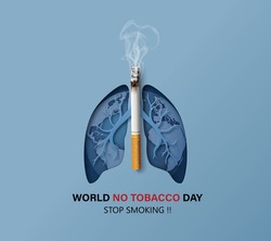 Concept Of No Smoking And World No Tobacco Day With Lung And Cigarette. Paper Collage Style With Digital Craft .