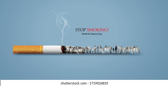 concept of no smoking and World No Tobacco Day with people.Paper cut style.