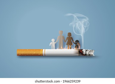 
concept of no smoking and World No Tobacco Day with family .paper collage style with digital craft .