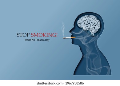 concept of no smoking and World No Tobacco Day with human smoking. paper collage style with digital craft .