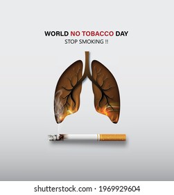 concept of no smoking and World No Tobacco Day with lung and cigarette. paper collage style with digital craft .