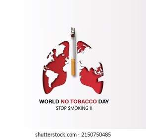 concept of no smoking and World No Tobacco Day with lung and cigarette. paper collage style with digital craft .