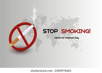 Concept of No smoking and World No Tobacco Day with 3d no smoking sign.