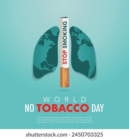 Concept of no smoking and World No Tobacco Day with lung and cigarette. Banner with red circle stop tobacco sign. paper collage style with digital craft .