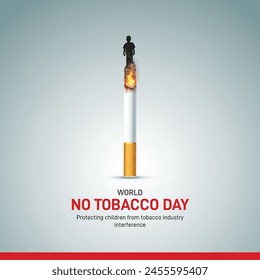 Concept of No smoking and World No Tobacco Day 2024. World No Tobacco Day creative template, banner, poster, social media post, greetings card. 'Protecting children from tobacco industry interference