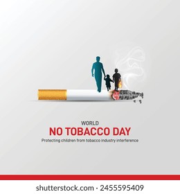 Concept of No smoking and World No Tobacco Day 2024. World No Tobacco Day creative template, banner, poster, social media post, greetings card. 'Protecting children from tobacco industry interference