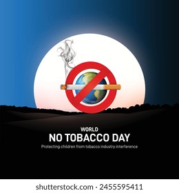 Concept of No smoking and World No Tobacco Day 2024. World No Tobacco Day creative template, banner, poster, social media post, greetings card. 'Protecting children from tobacco industry interference