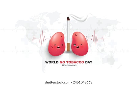 Concept of no smoking and World No Tobacco Day with lung and cigarette. World No Tobacco Day with family and no smoking. vector design.