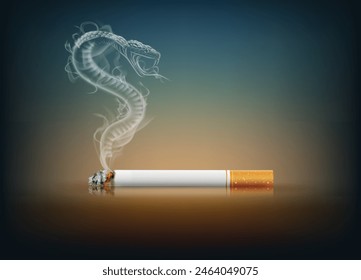 concept of no smoking and World No Tobacco Day ,Cigarette with smoke in the shape of a poisonous snake