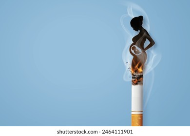 Concepto de no fumar y Día Mundial Sin Tabaco con la mujer embarazada en cigalete. estilo de arte de corte de papel. Contenido con aplicación de Vector y programa