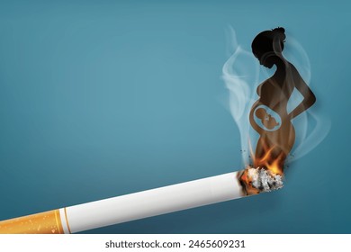 concept of no smoking and World No Tobacco Day with pregnant woman on cigalete. paper cut art style.Content with vector Application and Program