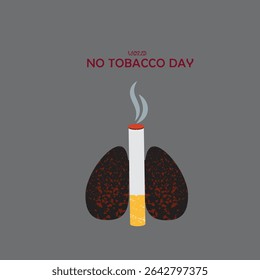 Concept of no smoking and World No Tobacco Day with lung and cigarette.