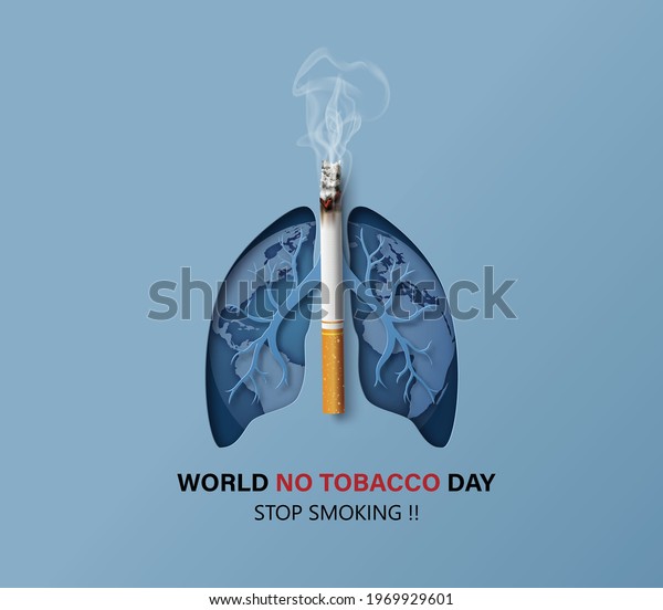 concept of no\
smoking and World No Tobacco Day with lung and cigarette. paper\
collage style with digital craft\
.