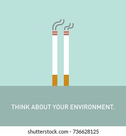 Concept of non-smoking design using negative associations. Vector illustration. Modern flat design.