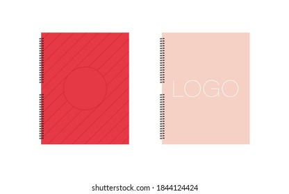 Concept notebook mockup. Notebook trendy style. Flat style. Memo notepad or diary with lined templates. Vector illustration