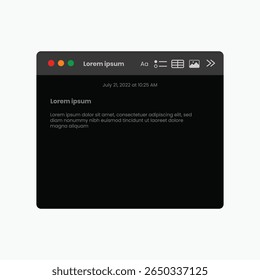 Concept Notes Dark style on computer. Computer, Laptop or other device. Stock Illustration