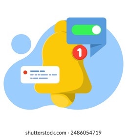 the concept of a notification appears, the notification has been successfully activated or turned on. allow, activate, enable notification message, reminder concept, flat design vector illustration.